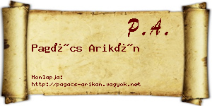 Pagács Arikán névjegykártya